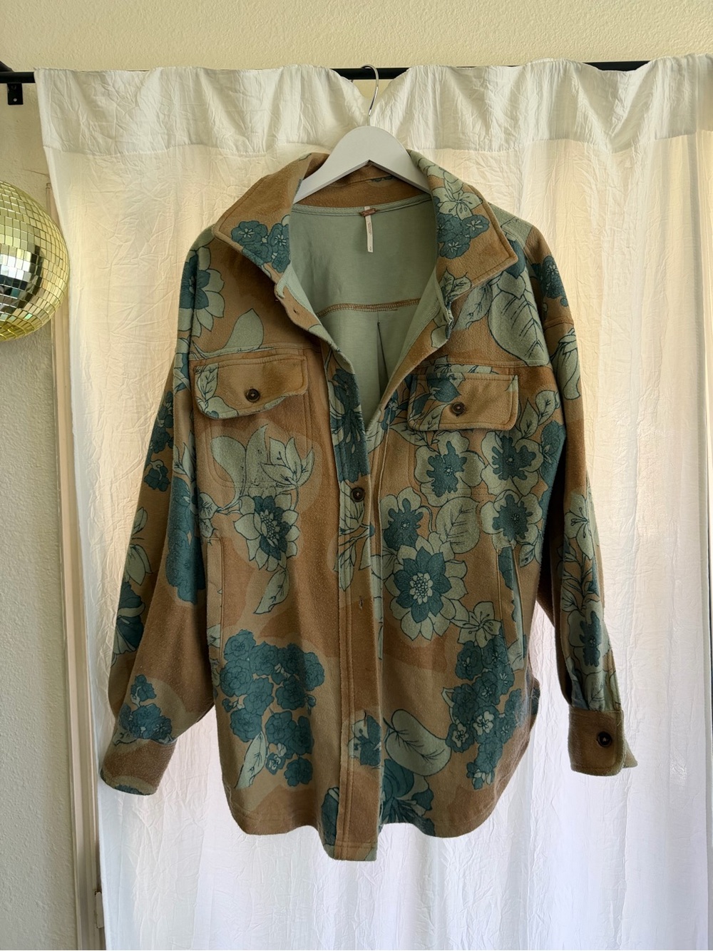 Free People Ruby Floral Print Shacket Jacket - Tan & Teal